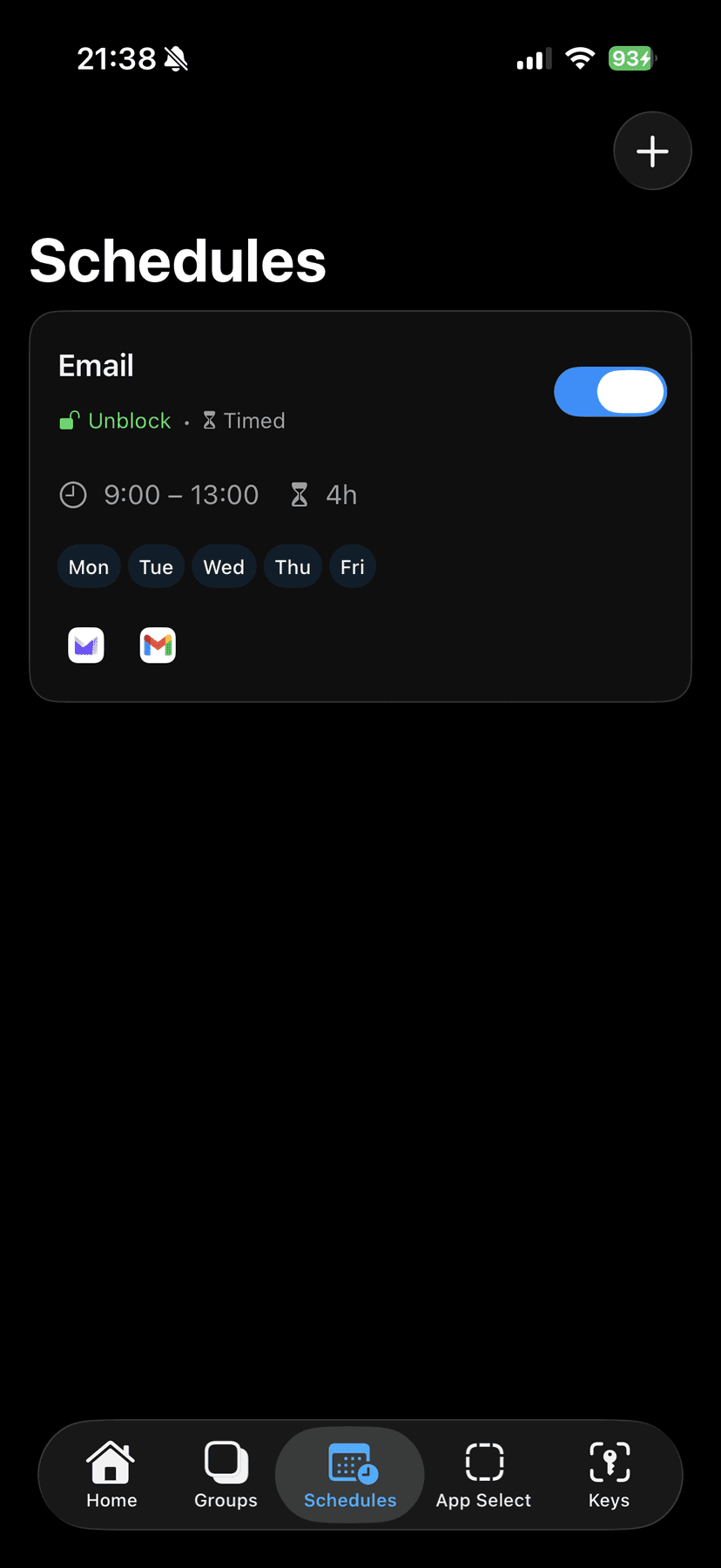 Automated blocking schedules for Email